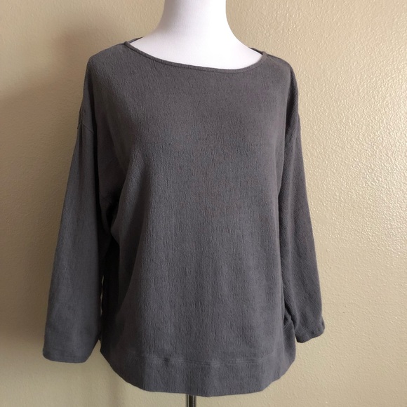 Pure Jill Charcoal Gray Linen Top Blouse - Picture 2 of 8